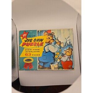 Vintage Whitman 63 Piece Puzzle Bears Painting With Original Box